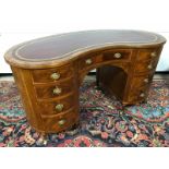 FINE QUALITY VICTORIAN KIDNEY SHAPE DESK WITH FLAMED MAHOGANY VENEER, MAPLE AND EBONY INLAY WITH