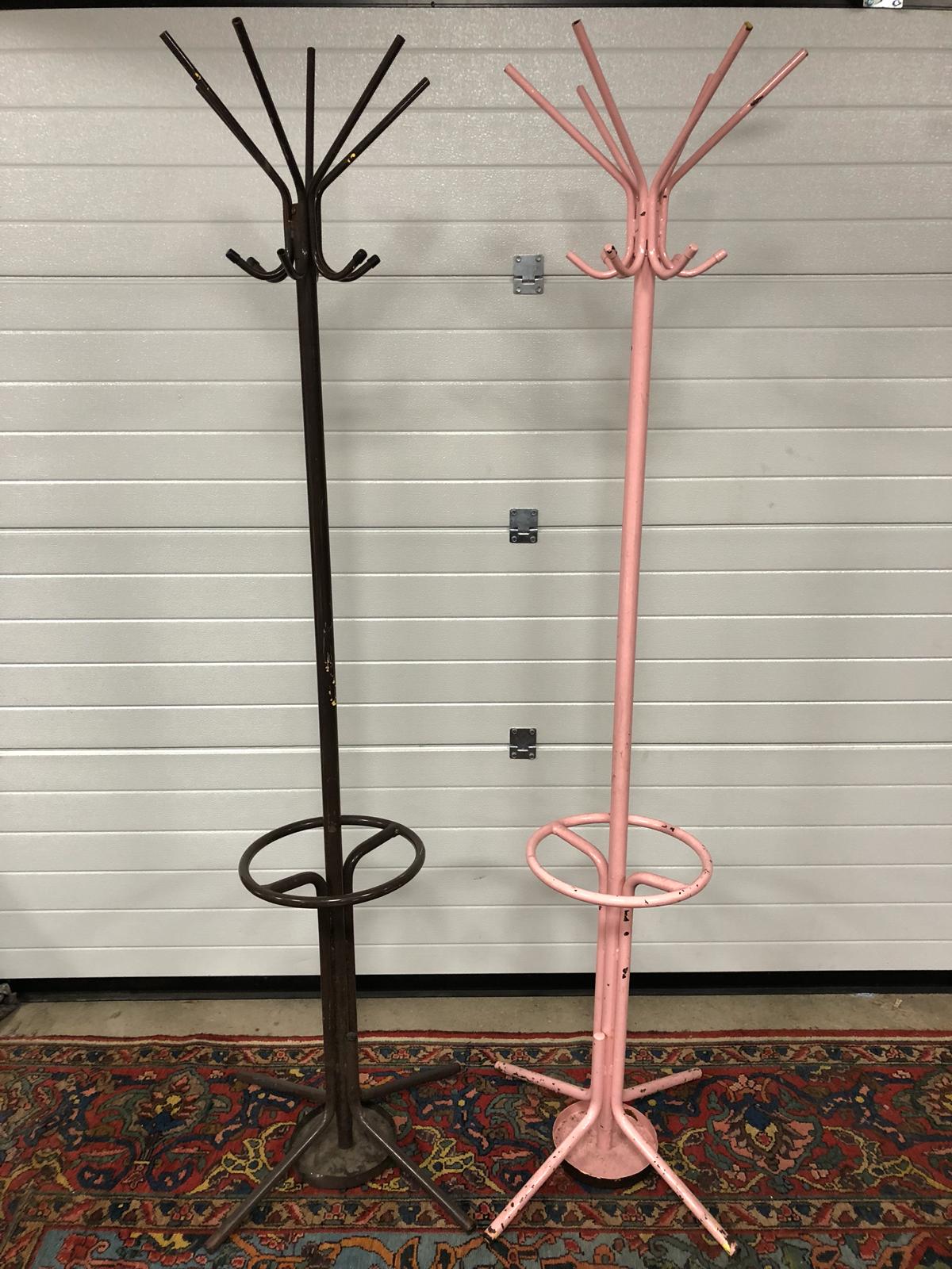 PAIR OF STEEL INDUSTRIAL COAT AND HAT STANDS H X 195 D X 48 W X 48CM