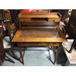 ART DECO STYLE 5 DRAWER WRITING DESK WITH GLASS INSERT, WITH CARVED DETAILS, DECORATIVE INLAY, BRASS