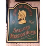 VINTAGE STYLE PORT OF BOUNTY WOODEN FRAMED 3D RELIEF ADVERTISING BOARD / SIGN, HAND PAINTED