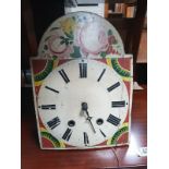 ANTIQUE LONG CASE CLOCK DIAL AND MOVEMENT, WITH ROMAN NUMERALS AND HAND PAINTED FLOWERS (POSSIBLY