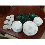 CROWN DYNASTY DINNER SET 37 PIECES, AND GREEN COFFEE SET