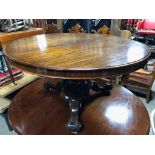 GEORGIAN CIRCULAR MAHOGANY SNAP TOP TABLE ON OCTAGONAL PEDESTAL BASE WITH CARVED SCROLL END FEET