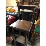 PAIR OF SIDE TABLES, SOLID OAK, ONE WITH BARLEY TWIST LEGS AND OTHER TURNED LEGS GOOD CONDITION H