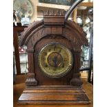 ANTIQUE AMERICAN MANTLE CLOCK CORUSO CARVED OAK CASE MOVEMENT, MADE BY INSONIA CLOCK CO. NEW YORK