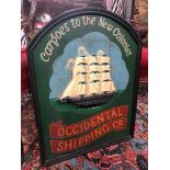 VINTAGE STYLE OCCIDENTAL SHIPPING CO WOODEN FRAMED 3D RELIEF ADVERTISING BOARD / SIGN, HAND PAINTED