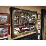VICTORIAN OVER MANTLE LARGE GUILTWOOD MIRROR - WITH BEVELLED EDGE GLASS