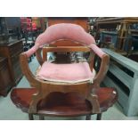 CARVED ELM VICTORIAN NURSING CHAIR, NEEDS UPHOLSTERING, SOLID FRAME H X 70 D X 40 W X 60