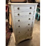 SOLID PINE IVORY PAINTED CHEST OF SIX GRADUATED DRAWERS, SIMPLE FARMHOUSE STYLE, MANUFACTURED BY