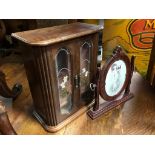 A WOODEN PICTURE FRAME AND A JEWELLERY CABINET