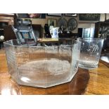 DECANTON ENGRAVED GLASS DISH / BOWL. ANOTHER THOMAS BEWICK AND ONE CRYSTAL GLASS