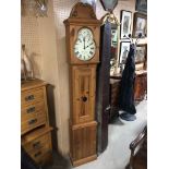 WILLIAM HINTON, SHERSTON. MODERN LONG CASE SOLID PINE GRANDMOTHER CLOCK. BATTERY MOVEMENT. ROMAN