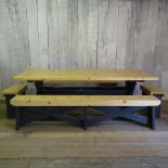 HANDMADE DUTCH WOOD TABLE AND 4 BENCHES