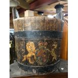 VICTORIAN OAK PALE WITH TRANSFER PRINTED COAT OF ARMS H X 36 D X 33 W X 33 CM