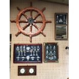 JOT LOT OF NAUTICALIA NAUTICAL MEMORABILIA, TO INCLUDE 2 BOX FRAMED BOW LINE KNOTS, HALLWAY MIRROR