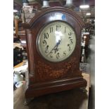 ELKINGTON, WALNUT WITH MARKETRY INLAYED BRACKET CLOCK WITH A STRIKING AND REPEAT MECHANISM ON