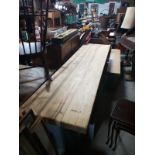 CHUNKY RUSTIC DINING TABLE HAND MADE FROM 3 1/4 INCH RECLAIMED PINE BOARDS WITH SLATE GREY PAINTED