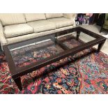 PAIR OF LARGE BEVELLED GLASS TOP LEATHER FRAME COFFEE TABLES