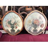 PAIR OF ORIGINAL OIL PAINTINGS OF FLOWERS AND CLASSICAL URNS IN DECORATIVE WOODEN FRAMES. ANTIQUE.