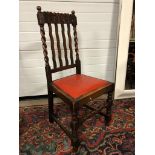 SET OF 4 EARLY MID 20TH CENTURY BARLEY TWIST DINING CHAIRS, WITH CARVED DETAILS AND DROP IN SEAT