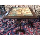 VINTAGE OAK FRAMED FOLDING TOP COFFEE TABLE WITH GLAZED PICTURE TOP H X 45 D X 53 W X 53 CM