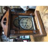 ANTIQUE OAK CASE MANTLE CLOCK WITH BRASS DECORATION. MOVEMENT STAMPED CB. IN WORKING ORDER 37CM