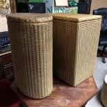 PAIR OF GOLD PAINTED OVAL LAUNDRY BASKETS STAMPED LLOYD LOOM, 1 OVAL AND 1 RECTANGULAR