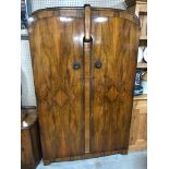 LARGE ART DECO WALNUT VENEER WARDROBE WITH KEY MADE BY WALROSE H X 198 D X 54 W X 121