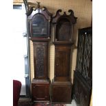 JOB LOT OF TWO ANTIQUE OAK LONG CASE GRANDFATHER CLOCK CASES H X 220 D X 26.5 W X 53 CM