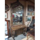 VERY LARGE TOWN HALL SIDE BOARD, GOTHIC STYLE, WITH MIRROR, CARVED FROM SOLID OAK WITH