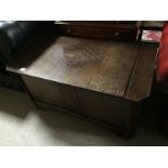 MID CENTURY OAK 'BLANKET BOX' CHEST WITH CARVED FLOWER MOTIF H X 48 D X 47 W X 89 CM