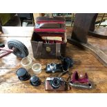 ZEISS VINTAGE CAMERA IN LEATHER CARRY BAG, WITH ADDITIONAL PAXETTE CAMERA AND 2 LENSES