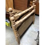 ANTIQUE FARMHOUSE STYLE BED HEAD AND FOOT, WITH TURNED POSTS. INCOMPLETE, NO SIDES. DOUBLE BED