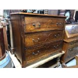 1920'S ART DECO 3 DRAWER CHEST, ROSEWOOD AND MAPLY INLAY ON WALNUT, RAISED FEET. POSSIBLY AMERICAN .