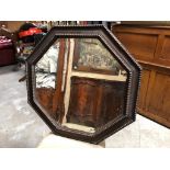 ANTIQUE OCTAGONAL OAK FRAMED MIRROR WITH CARVED BEADING AND BEVELLED GLASS H X 69 W X 69 CM