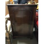 ANTIQUE STYLE MAHOGANY CUPBOARD PANEL FRONT, BRASS HANDLE. FIVE SHELVES. VERY GOOD H X 91 D X 38 W X