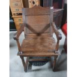 WAINSCOTT CHAIR, SOLID OAK, CIRCA 1800'S GOOD CONDITION