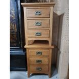 PAIR OF MODERN GOOD QUALITY OAK BEDSIDE DRAWER UNITS WITH BRASS DROP HANDLES H X 61 D X 39 W X 46