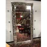 VERY LARGE RECTANGULAR FRAMED MIRROR, BY DESIGNER ANTHONY MARTIN, WITH BEVELLED GLASS AND ZEBRA SKIN