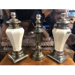 PAIR OF VASE TYPE BRONZE EFFECT VINTAGE TABLE LAMPS, TO INCLUDE SINGLE BRONZE TABLE LAMP