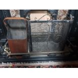 WROUGHT IRON ORNATE FOLDING FIRE SCREEN WITH DECORATIVE SCROLLWORK TO INCLUDE BENTWOOD COAL