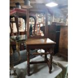 SOLID OAK ARTS AND CRAFTS 19TH CENTURY CHILDS CHAIR WITH TURNED LEGS H X 85 D X 32 W X 36 SEAT