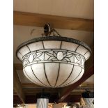 UFO SHAPE ANTIQUE STYLE PENDANT LIGHT LED LINED WITH WHITE MARBLE GLASS WITH INSET CAMEO