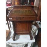 ANTIQUE ROSEWOOD DAVENPORT DESK, WITH ORIGINAL EMBOSSED LEATHER WRITING SLOPE WITH KEY H X 83 D 53 X
