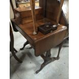 VINTAGE DROP LEAF TWO DRAWER SIDE TABLE WITH SOLID BRASS HANDLES