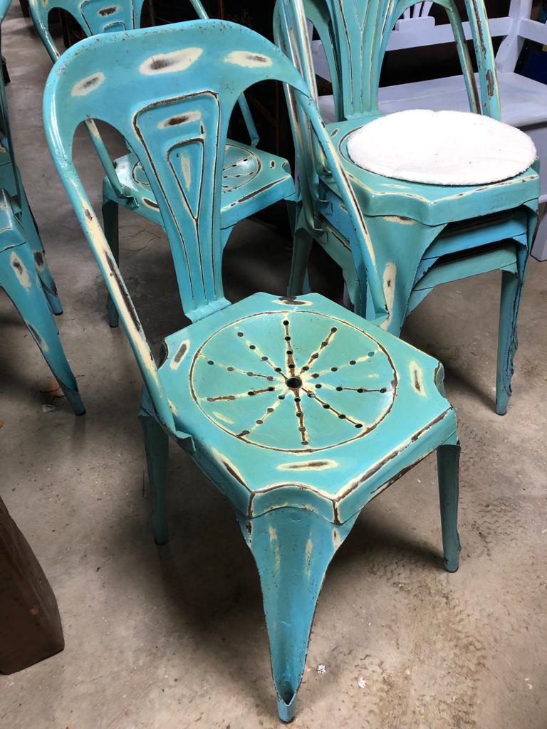 SET OF 10 GREEN METAL CHAIRS