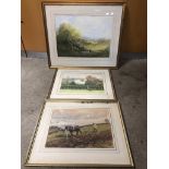 JOB LOT OF SIGNED WATERCOLOUR PAINTINGS : LARGE PAINTING SIGNED BERNARD BANKS THAMES FROM RICHMOND