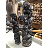 TWO AFRICAN HARD WOOD CARVINGS OF CLIMBING FIGURES VERY GOOD