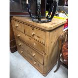 LARGE VICTORIAN STRIPPED PINE 2 OVER 3 CHEST OF DRAWERS LARGE CRACK ON TOP AND 1 HANDLE MISSING H