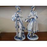 PAIR OF LARGE BLUE AND WHITE PORCELAIN FIGURES SIGNED SATORI